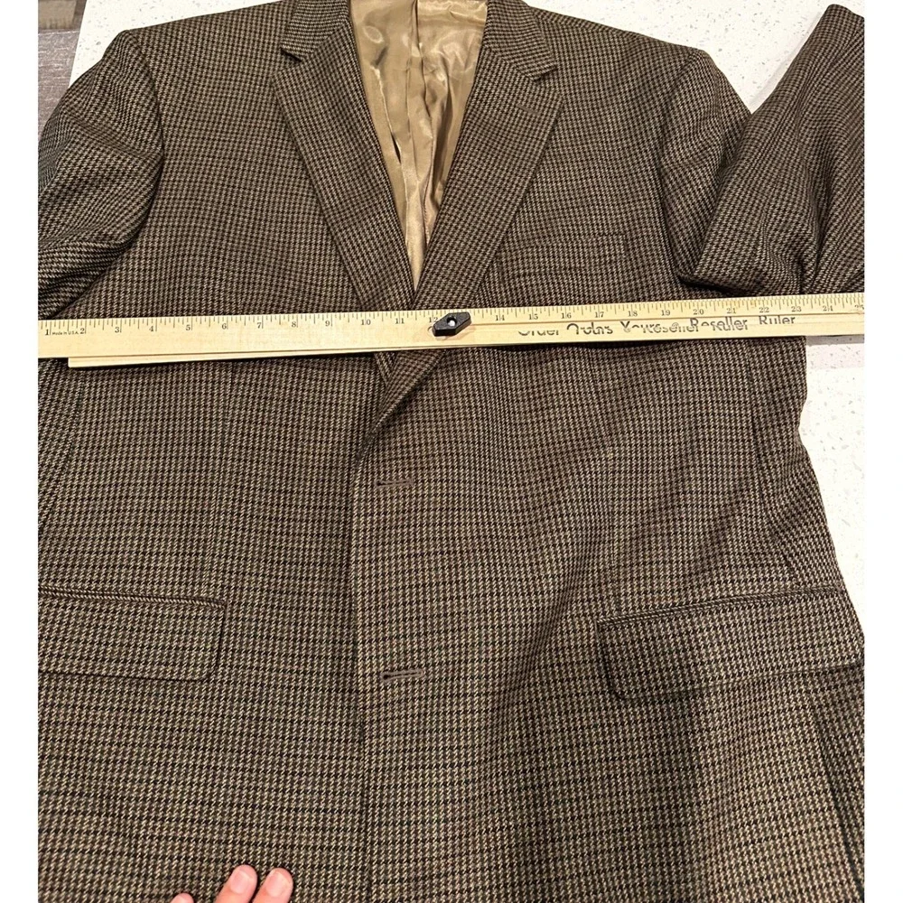 Lauren Ralph Lauren Mens Houndstooth Blazer Brown Tan Two Button Sport Coat